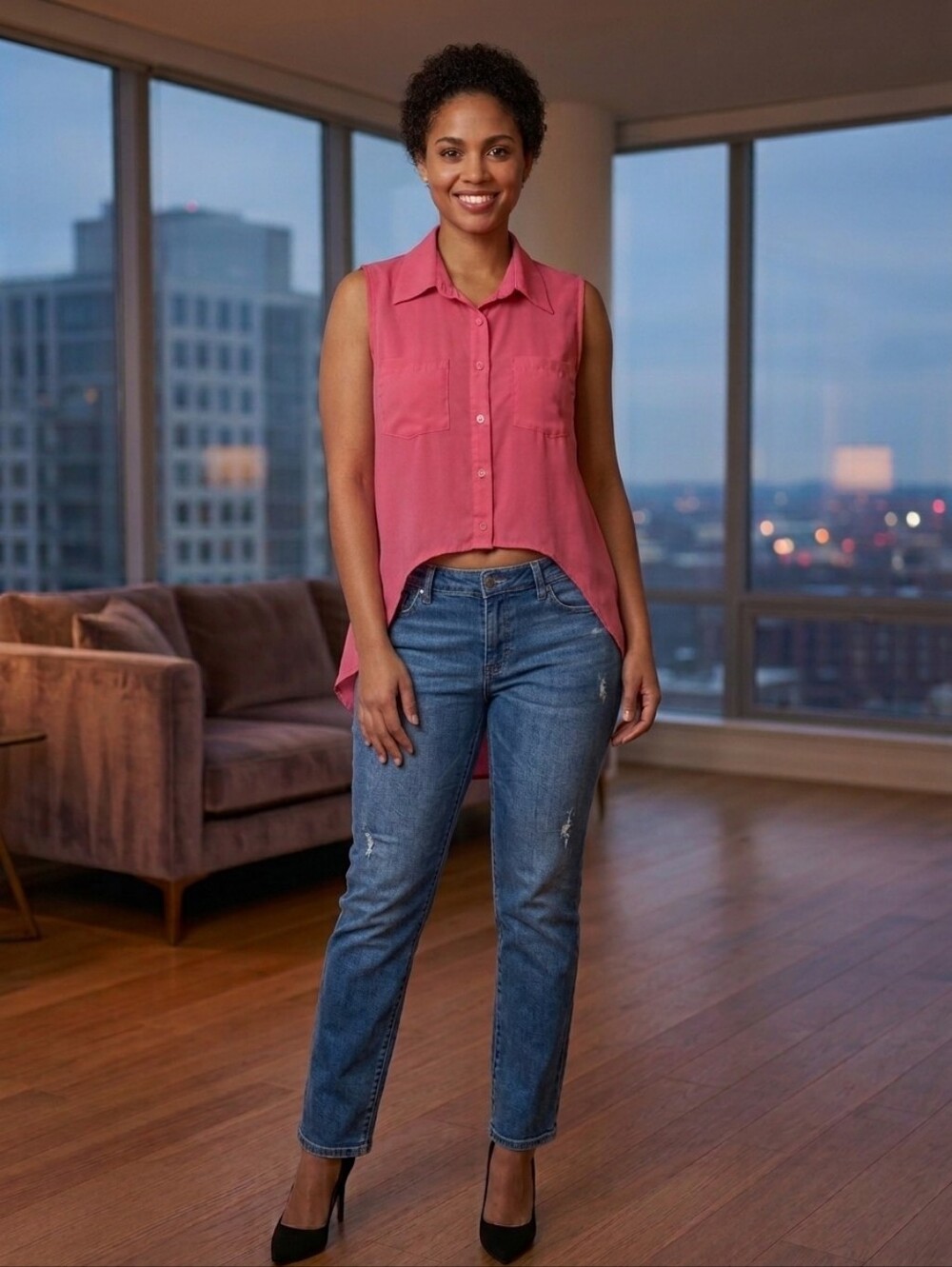 TOO CUTE Material Girl Coral-Pink Sleeveless Sheer Button-Up Blouse